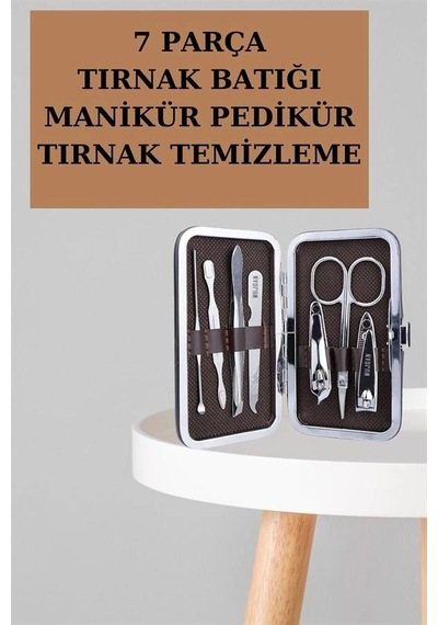 Manikür Pedikür Seti 7 Parça Tırnak Makası Kaş Makası Cımbız Çantalı 20114838