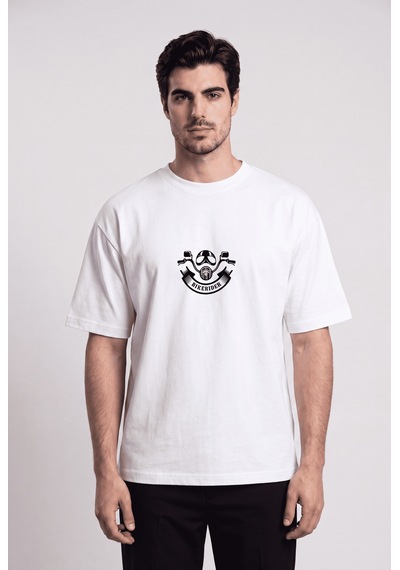 Black Nova Oversize Baskılı Unisex %100 Pamuk T-shirt Own The Road Beyaz