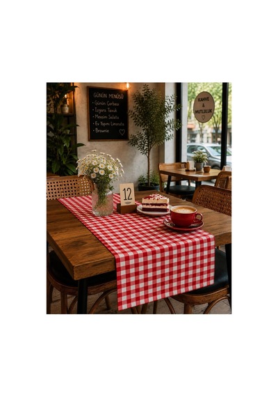 Kırmızı Beyaz Pötikareli Runner Masa Üstü Dekoratif Örtü 40x140 Cm