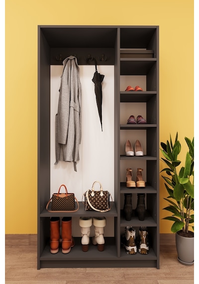 Asra Trend Vestiyer & Portmanto V-07 %100 MDF 3 Kapaklı Ayakkabılık Dolabı Koyu Gri