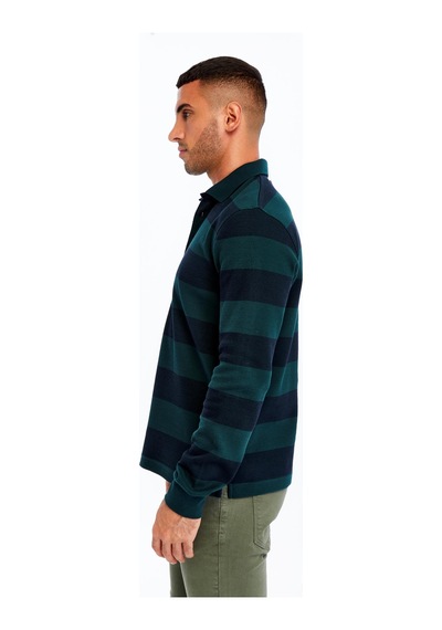 AR-MA Arma Erkek Örme Ribanalı Regular Fit Çizgili Polo Yaka Sweatshirt %95 Pamuk %5 Elastane K30554952902 Yeşil