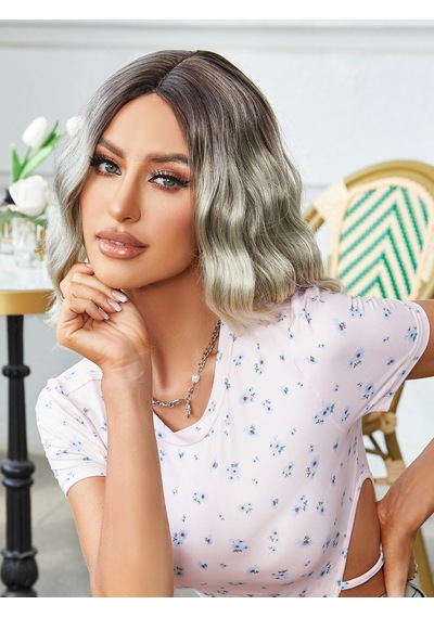 Beyaz Kahverengi Platin Ombreli Küt Tül Peruk