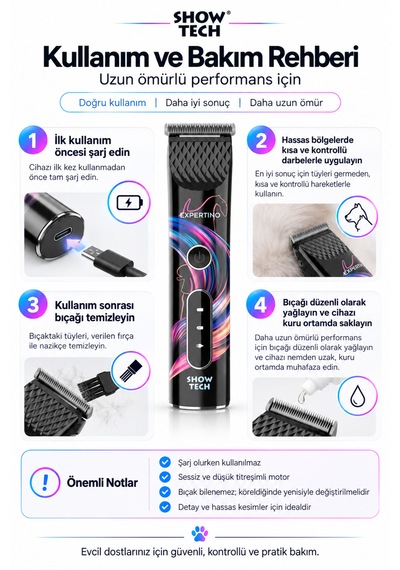 Showtech Expertino Şarjlı Kedi Köpek Pati Altı Ve Hijyen Tıraş Makinesi