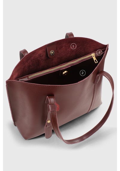 Housebags Bordo Kadın Üç Bölmeli Deri Görünümlü Shopper Çanta 269 Bordo