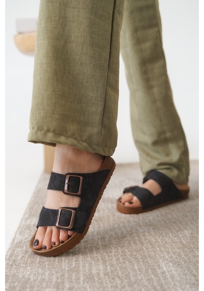 Daxtors Arizona Günlük Ortopedik Unisex Tokalı Terlik Siyah