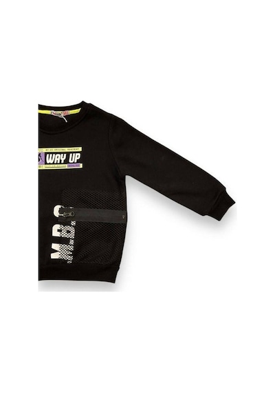 Cantoy Erkek Çocuk İçi Şardonlu File Cep Detaylı Sweatshirt-15090 Siyah
