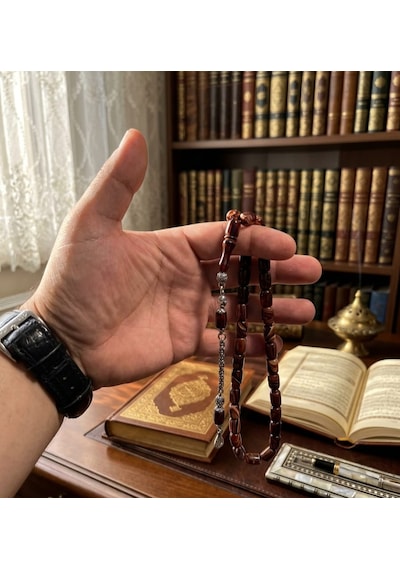 Tesbih Sıkma Ateş Kehribar Kahverengi - Krem
