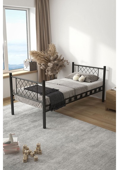 Argimo Metis Tek Kişilik Metal Siyah Karyola 90x200