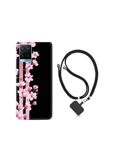 Vivo Y33S Kılıf Boyun Askılı Pink Flowers 3 1393