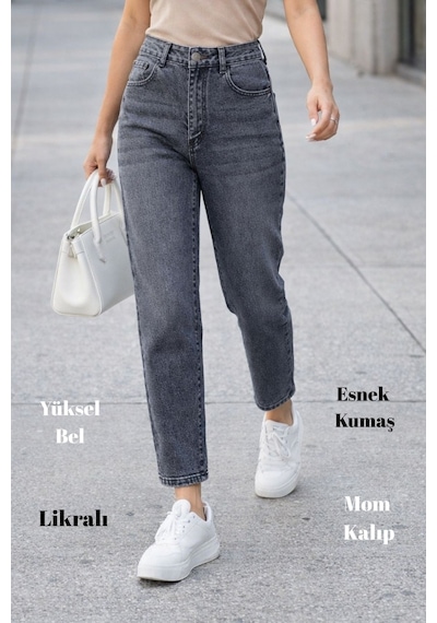 Cedy Denim Kadın Yüksek Bel Soho Boyfriend Jean C599 Gri
