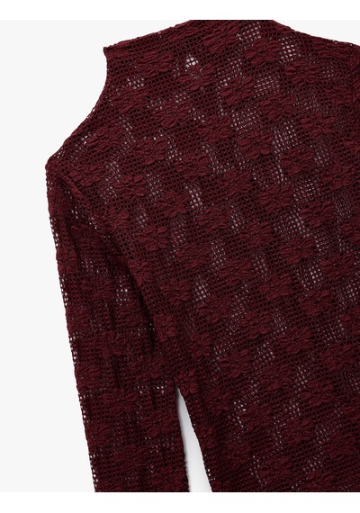 Koton Dik Yaka Uzun Kollu Dantelli Bluz Bordo 6wak80005pk Bordo