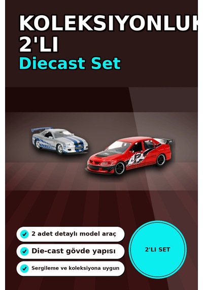 1:32 Diecast Metal 13 Cm Araba Modeli - 2006 Mitsubishi Lancer Ix Ve Nissan Skyline Gtr Bx-313395
