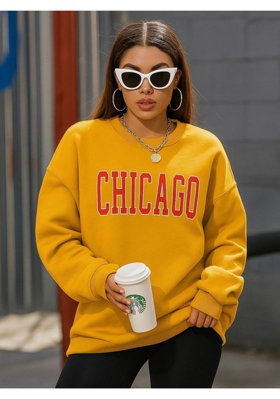 Chıcago Baskılı Unisex Sweatshırt Sari