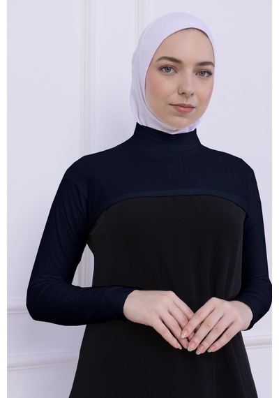 Loggia Balıkçı Yaka Boyunluklu Kolluk Lacivert - Likralı Dik Yakalı Kadın Body Tesettür Crop Bolero Lacivert