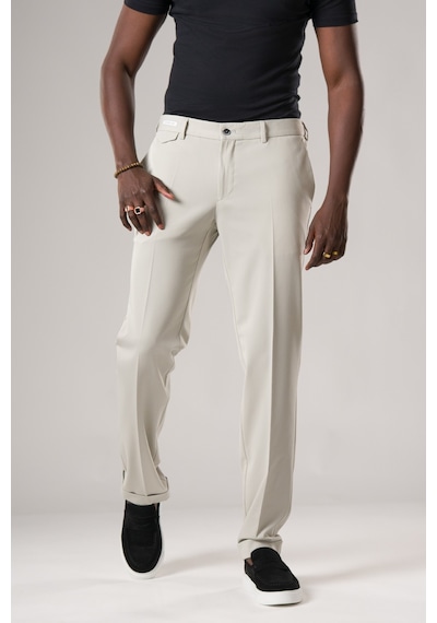 Ecer Slimfit Beli Yarım Lastikli Likralı Duble Paça Yazlık Kumaş Pantolon Açık Gri