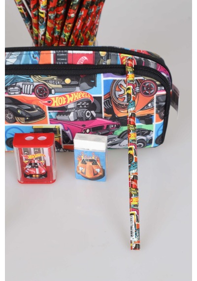 Yeni Sezon Lisanslı Hot Wheels Kalem Çantası,2 Adet Kurşun Kalem,silgi Ve Çift Bıçaklı Kalemtraş Kırtasiye Seti Altın