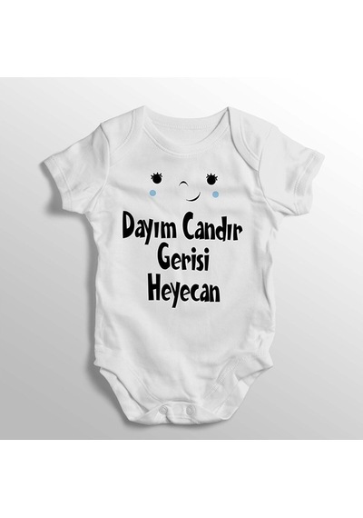 İmaj Tuğbababy Dayım Candır Gerisi Heyecan Yazılı Baskılı Bebek Zıbını Beyaz