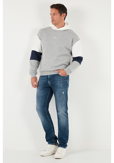Buratti Pamuklu Relaxed Fit Kapüşonlu Içi Tüylü Yumuşak Şardonlu Erkek Sweat 5905299 Gri Melanj