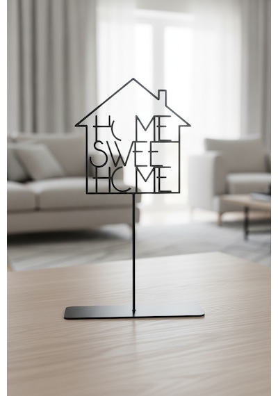Siyah Metal Masa Üstü Dekoratif Obje Home Sweet Home Art Deco Ofis Aksesuarı Ev Hediyesi