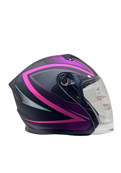 Kask Ls5 Marka Çenesiz Yarım Kask Mat Siyah - Pembe