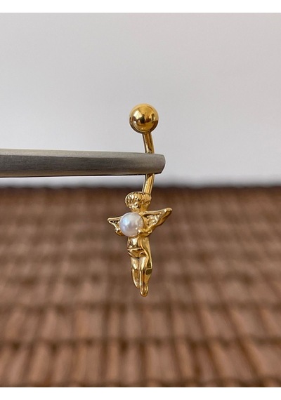 316 L Cerrahi Çelik Anti Alerjik 10 Mm İncili Melek Model Göbek Piercingi Melek Model Piercing Beyaz Altın