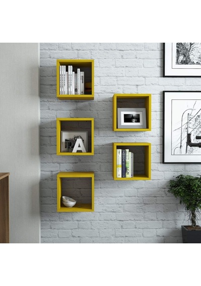 Box Duvar Rafı Sarı Çok Renkli