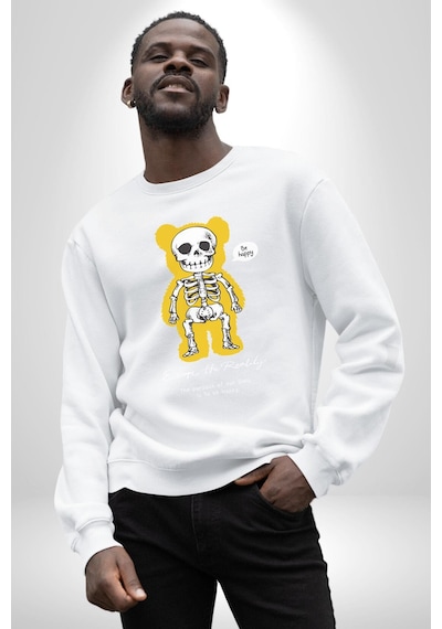 Mutlu Ol Unisex Beyaz Sweatshirt Beyaz