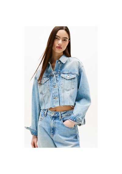 Tommy Jeans Kadın İkonik Şeritli Kısa Jean Mavi Ceket Dw0dw210631a5 Mavi