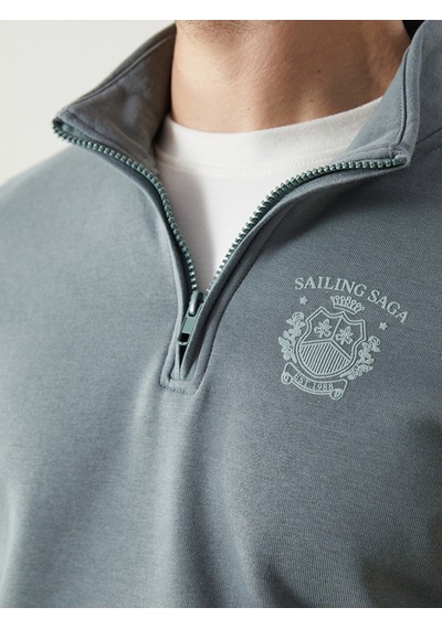 Lcwaıkıkı Classic Yeşil Dik Yaka Uzun Kollu Baskılı Erkek Sweatshirt