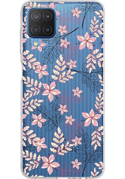 Samsung Galaxy Uyumlu M12 Kapak Floral Kırmızı Tasarımlı Şeffaf Silikon Kılıf