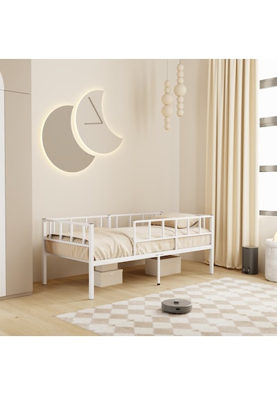 Zenit Metal Karyola Beyaz, Korkuluklu Karyola, Daybed, Ölçü Seçe Tek Kişilik