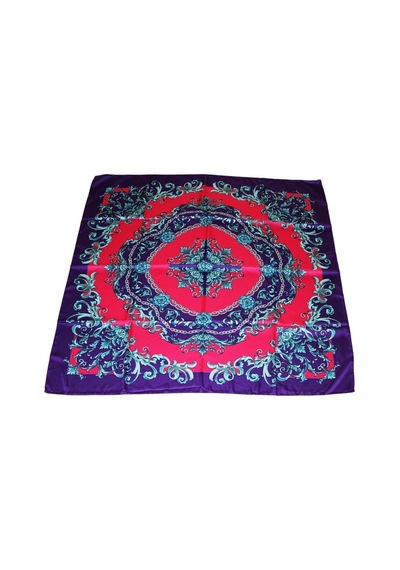 Tikitonki Etnik Desenli Kare Kesim Saten Mor Eşarp 90x90 Mor Mor