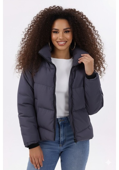 Blayn Jeans Kadın Kapüşonsuz Şişme Mont Antrasit