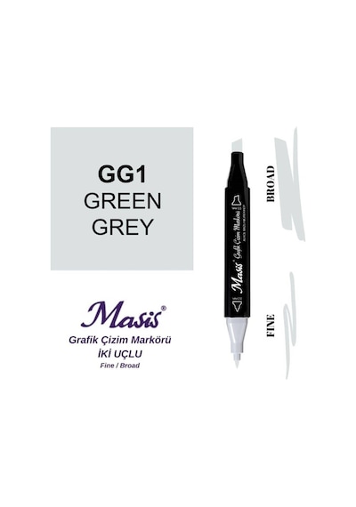 Çift Uçlu Marker Grafik Çizim Kalemi Gg1 Yeşilimsi Gri