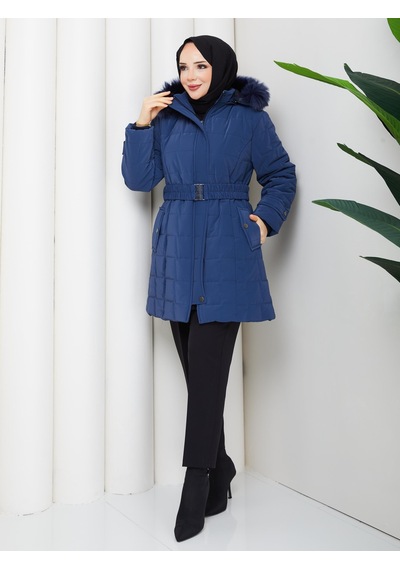 Eslemnur Nova Kumaş Şişme Mont 85cm Mavi