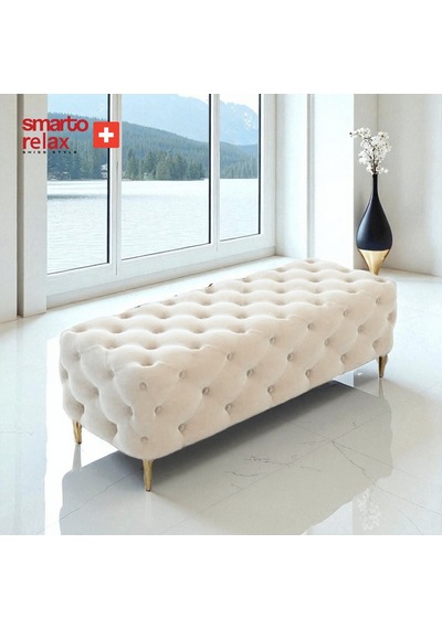 Smarto Relax Puf Ascona Ayaklı Kapitoneli Dekoratif Düz 100x100x45 Cm Ekru Ekru