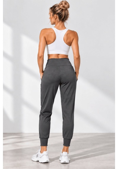 Genius Store Kadın Eşofman Yüksek Bel Jogger Scuba Kumaş Cepli Rahat Kesim Jogger Eşofman Altı Füme