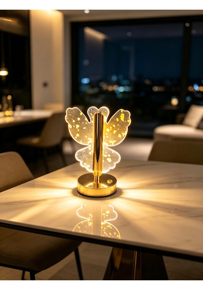 Vezza Home Kristal Melek Şarjlı Masa Lambası 3 Renk Modlu Dokunmatik Gece Lambası Gold Dekoratif Aydınlatma