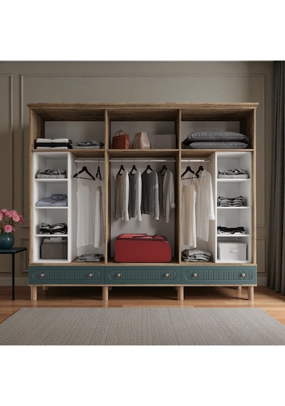 Comiet Sally 6 Kapaklı Aynalı Çekmeceli Mdf Gardırop Yeşil