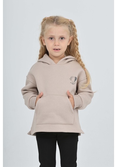 Toontoy Kız Çocuk Kalp Baskılı Sweatshırt Bej