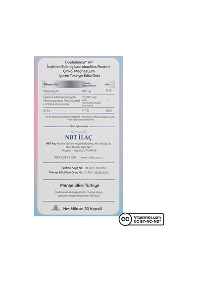 Nbt Duobalance Hp Probiyotik 30 Kapsül