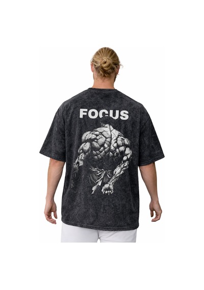 Tasarım Focus Yazılı Gym Bodybuilding Fitness Baskılı Unisex Over Siyah