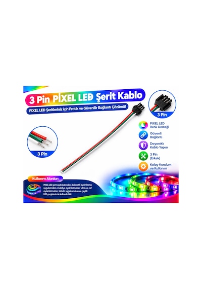 10 Adet Pixel Modül Led Kablolu Erkek Bağlantı Soketi 3 Pin