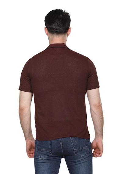Kzctekstil Erkek Baba Ve Orta Yaş Penye Tişört Yakalı Cepli Jakarlı Desenli Kumaş Klasik Kesim Bordo