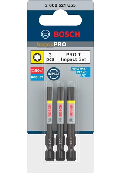 Bosch Pro Impact 3'lü Torx Bits Uç Seti T10-t15-t20 55 Mm 2608521u55