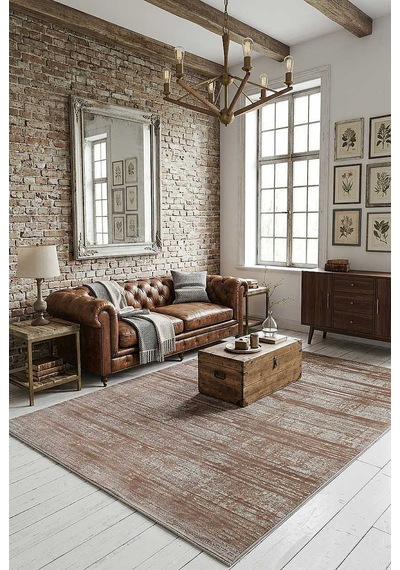 Antik  Eskitme İskandinav Vintage Lüks Viskon Halı Hm01 Kahve