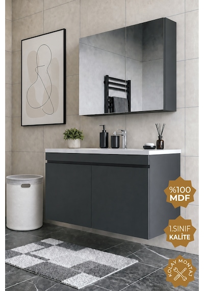 Teta Home Tokyo 100 Cm Mdf Banyo Dolabı Seti Antrasit Teta Home Tokyo 100 Cm Mdf Banyo Dolabı Seti Antrasit