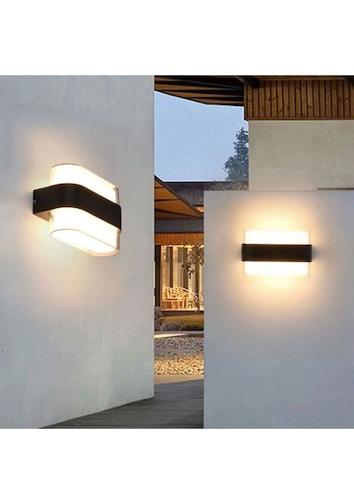 12 Watt Gün Işığı Ledli Dış Mekan, Balkon, Bahçe, Duvar, Teras, Kamelya, Veranda Apliği, Led Armatür Siyah