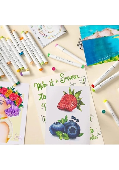 Mikro Çift Uçlu Fosforlu Kalem Art Marker 12 Renk Çok Renkli