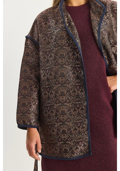 Shade Kadın Etnik Desenli Kuşaklı Oversize Kimono 4159 60283674 - Acı Kahve Kahverengi
